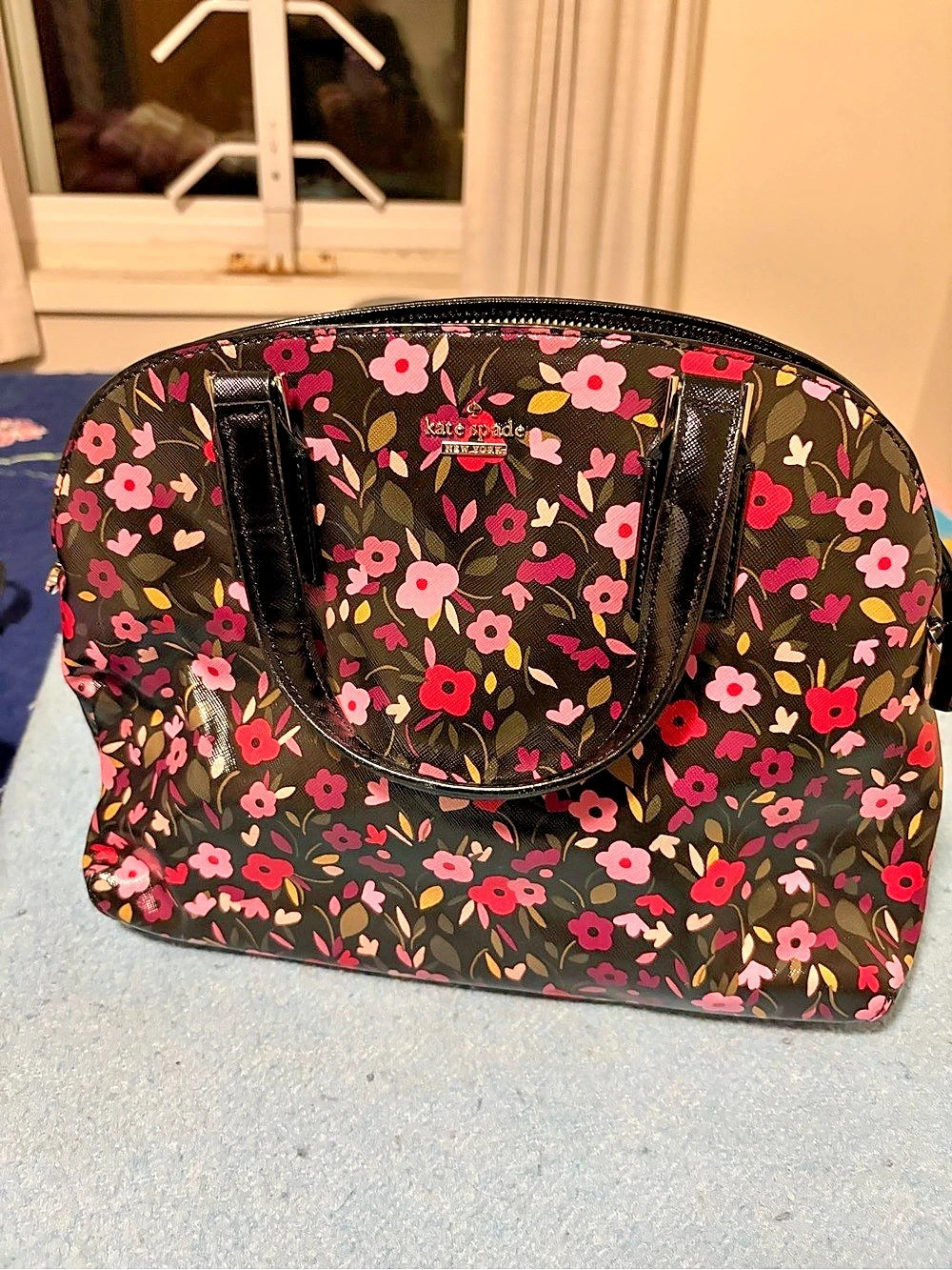 Kate Spade Schuyler Medium Dome Satchel Floral Tote Black & Pink